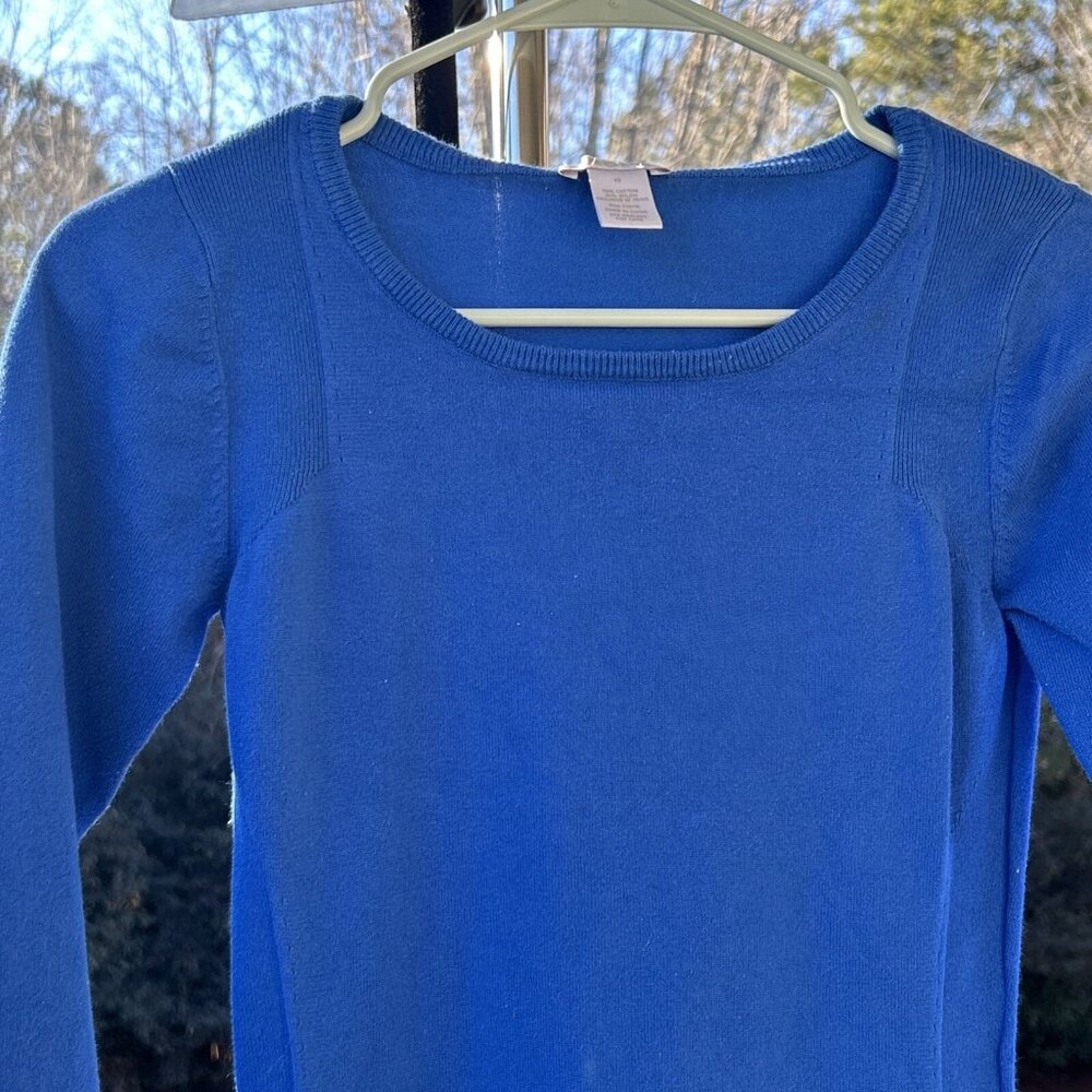 Cache Women’s XS Long Sleeve Sweater Royal Blue Ribbed Gold Zipper Stretch - Picture 10 of 16